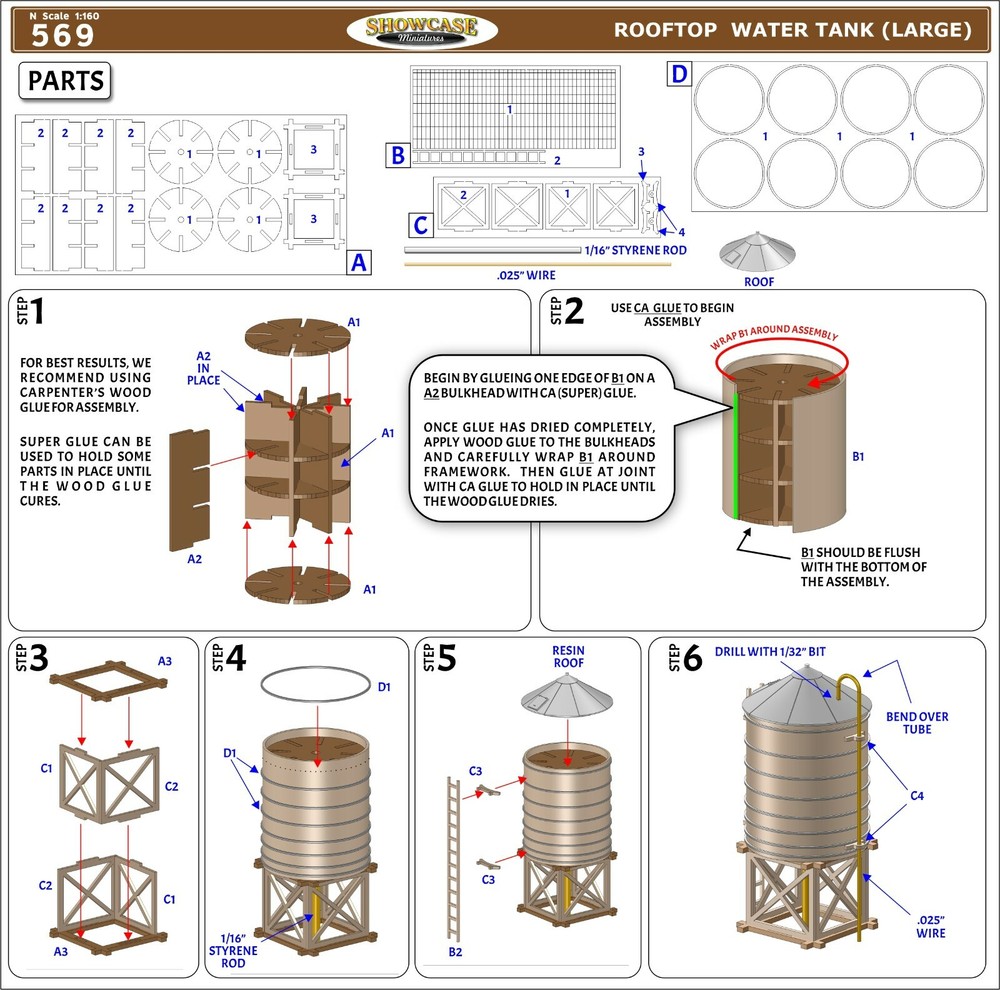 N Scale Rooftop Water Tank Kit (large) (569)