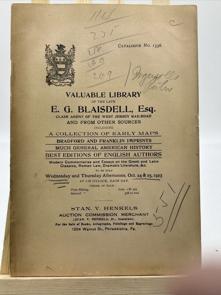 Henkels Catalog: E. G. Blaisdell Collection- October 1923