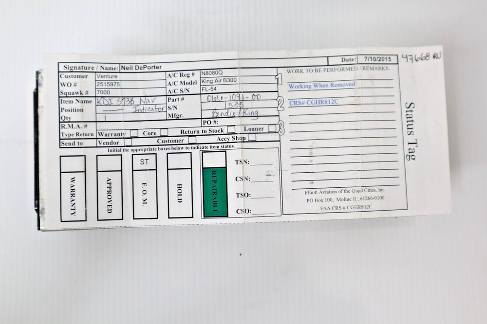 Bendix King KDI 573B DME NAV Indicator 066-1091-00 Removed Working