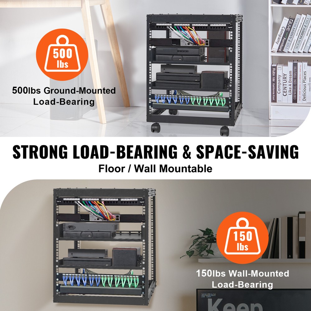 VEVOR 12U 4 Post Open Frame Server Rack Network Enclosure 23''-40'' Adjustable