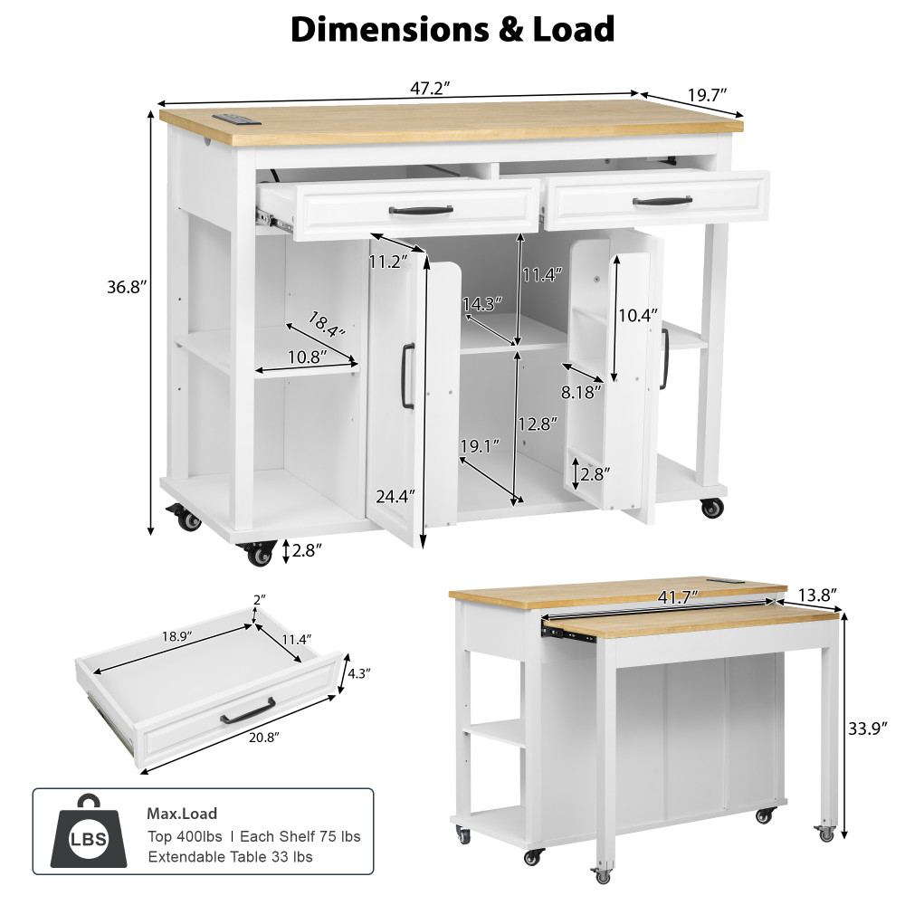 Kitchen Island W Extendable Dining Table Internal Storage Rack Storage