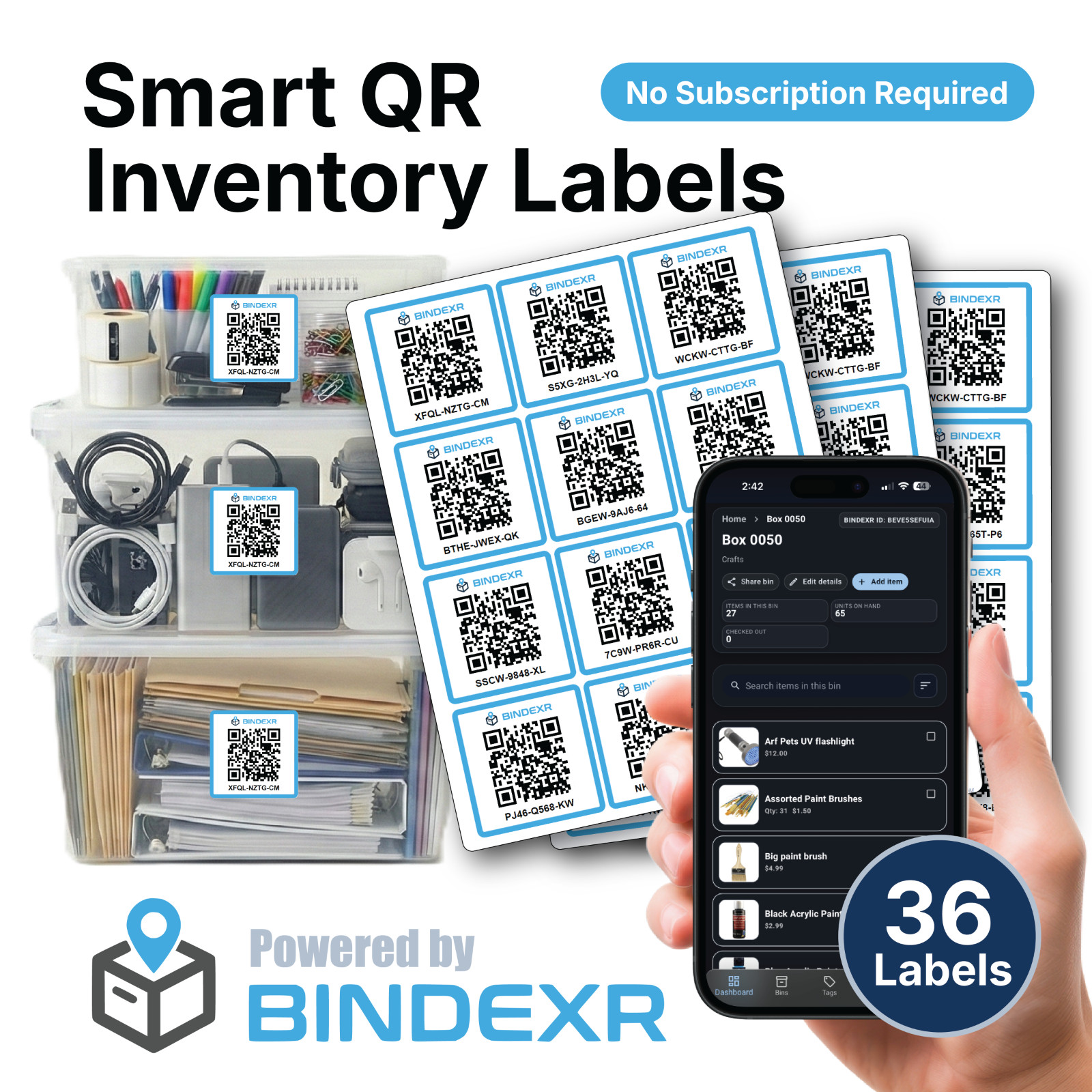 36 Smart QR Storage Labels for Moving & Inventory - App Included - 2.5 Inch