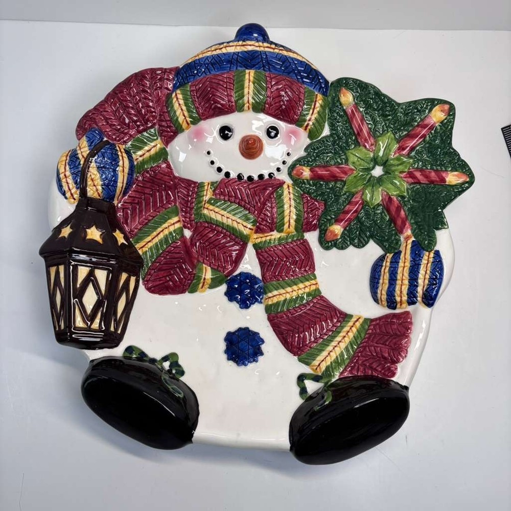Adorable 3D Ceramic Snowman Serving Dish Cookie Plate