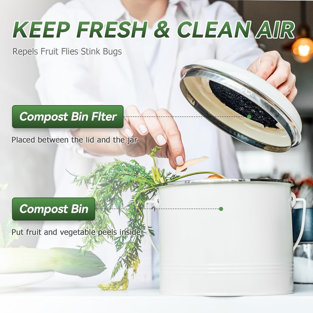 12 Pack 6.7 Inch Charcoal Filters for Kitchen Compost Bin Pail Replacement