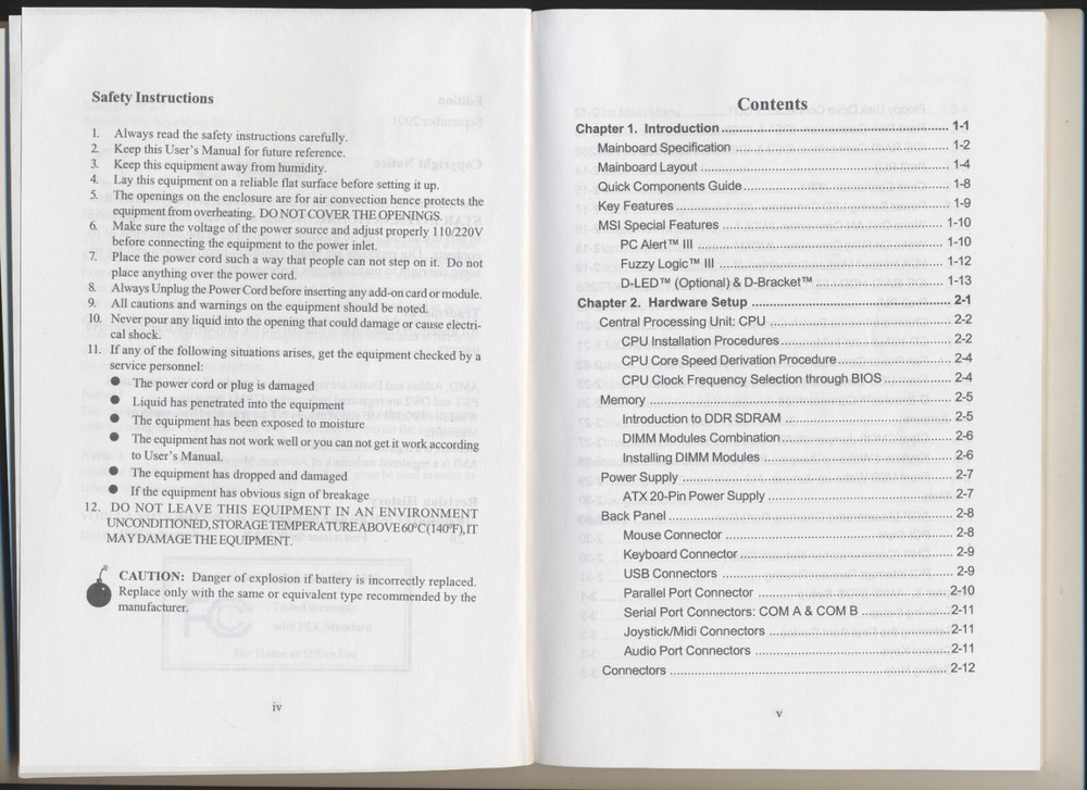 K7T266 Pro2 User's Manual ONLY - MSI Mainboard for AMD Athlon Duron Processor