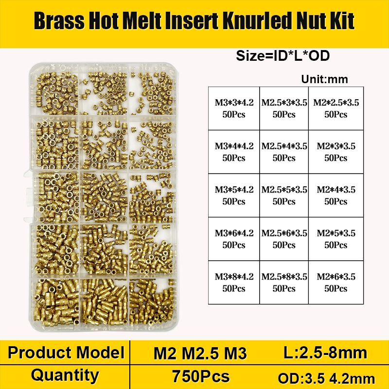 Hot Melt Insert Nuts Set Brass Double Twill Thread Heat Molding Embedment Kit
