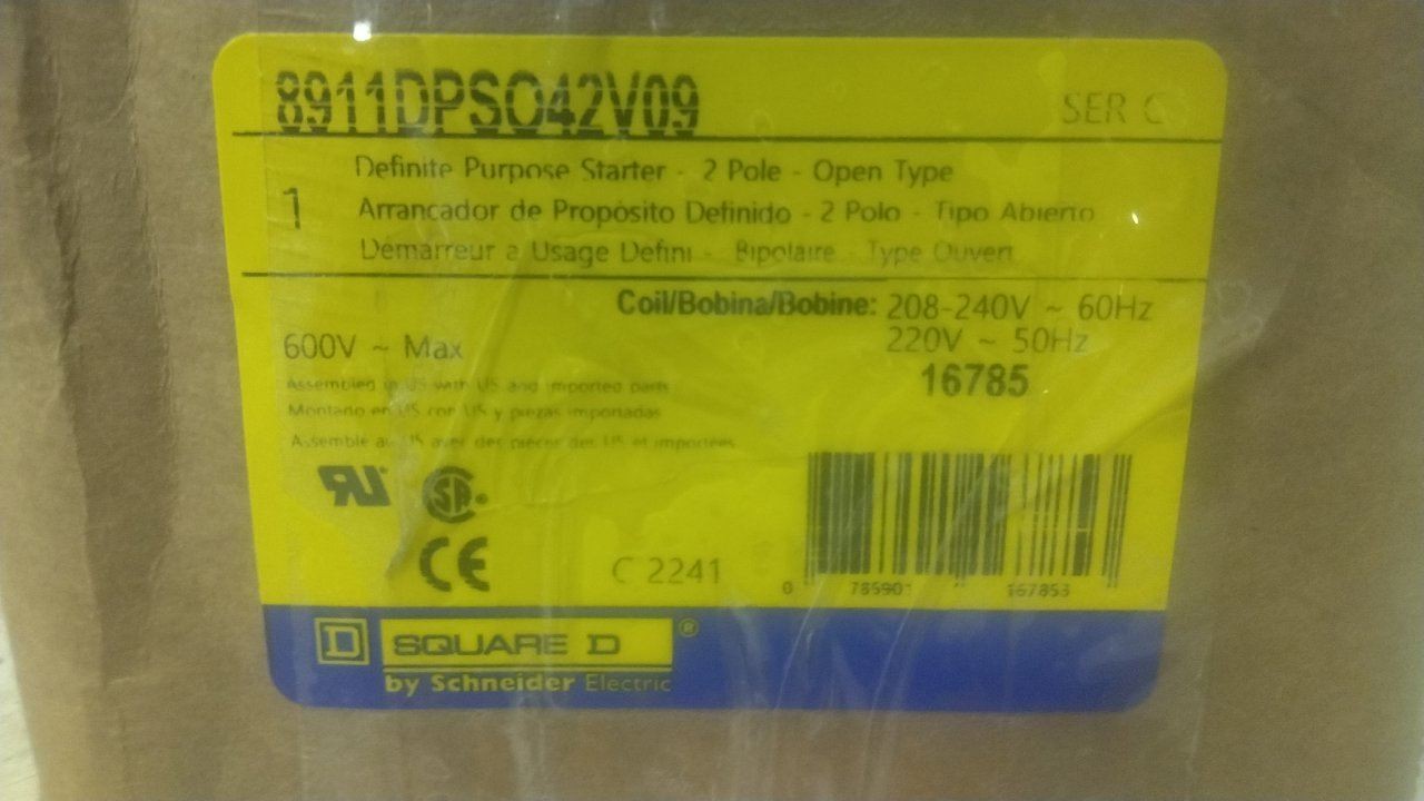 Square D 8911DPSO42V09 208-240VAC Coil Definite Purpose Magnetic Motor Starter