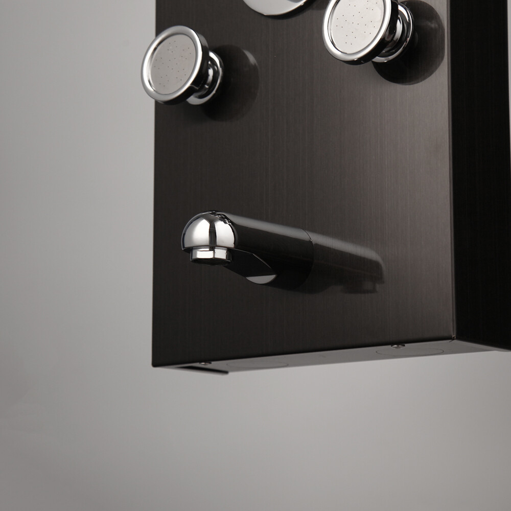 Black Shower Panel Tower System LED Rectangle Shower Head Massage Jets Mixer Set