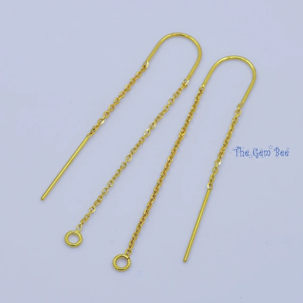 18K Solid Yellow Gold Ear Thread Earwire with loops 1.85 Inch Length