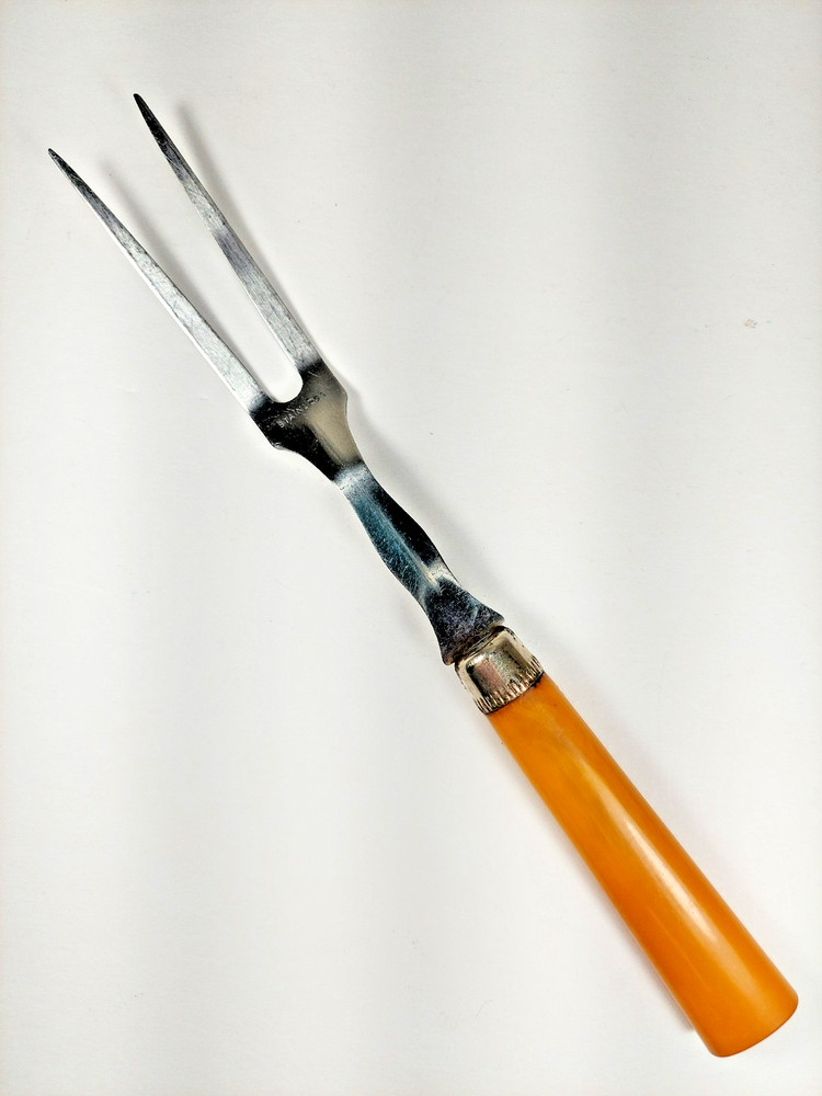 Bakelite Meat Fork /Serving Fork Vintage Butterscotch Handle 9.75 in