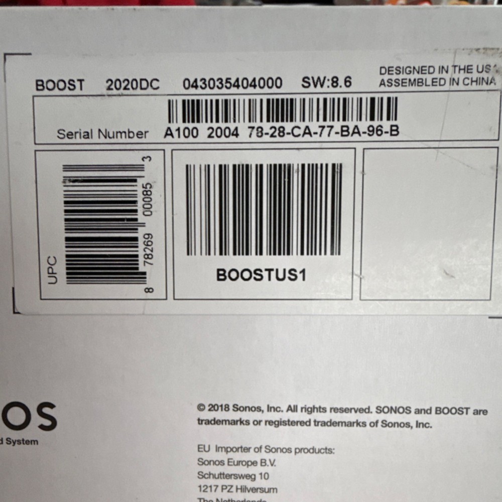 Sonos BOOST Wireless Booster Range Extender White BOOSTUS1 2020DC 043035404000