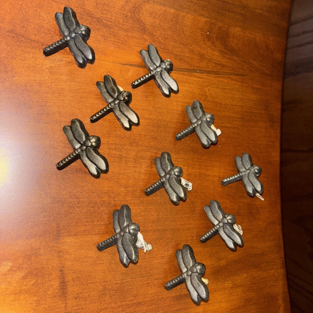 10 CAST IRON CABINET KNOBS PULLS DRAWER DRESSER HANDLES RUSTIC DRAGONFLY
