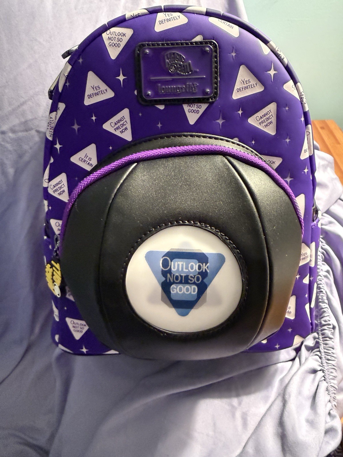 Loungefly Mini Backpack: Magic 8 Ball Fortune Telling Purple Game Lenticular