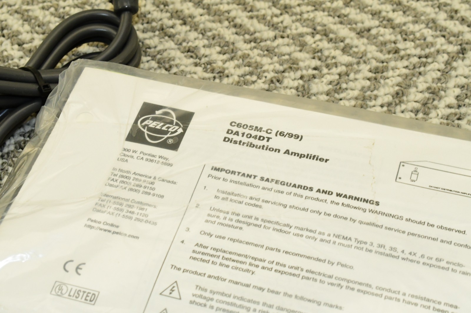 Pelco DA104DT Video Distribution Amplifier Power - NEW / UNUSED