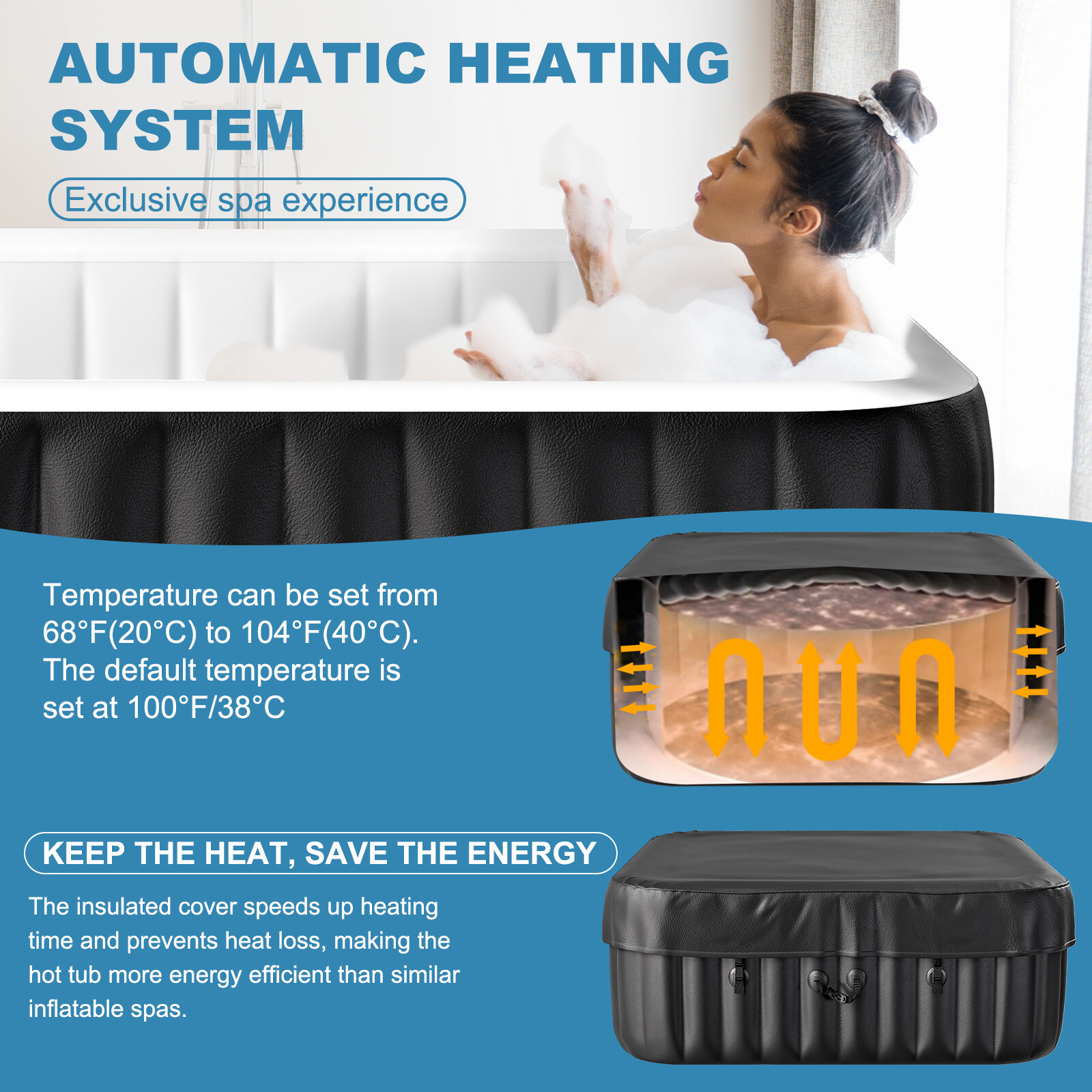 SLSY Inflatable Hot Tub 6 Person Large Square Hot Tub 73X73X25" Blow up Hot Tub