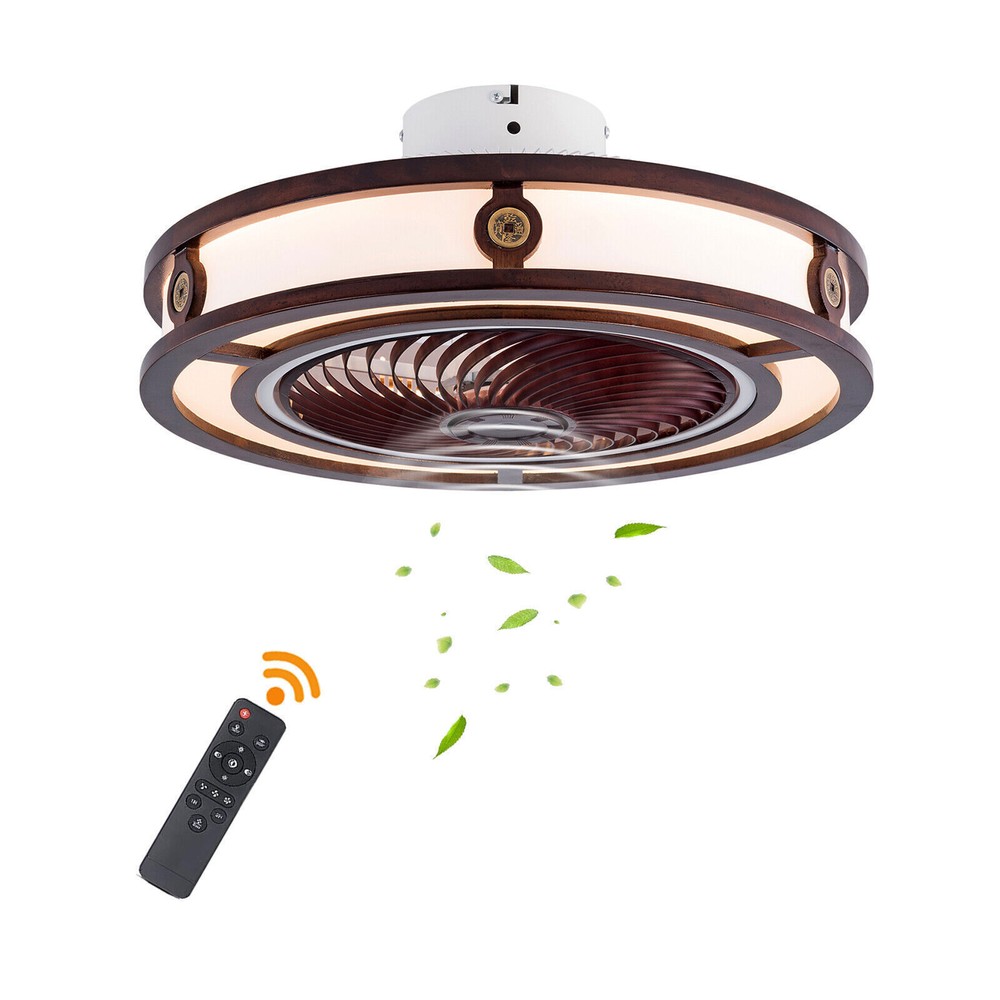 20" LED Small Ceiling Fan Modern Semi-Enclosed Flush Mount Remote Control