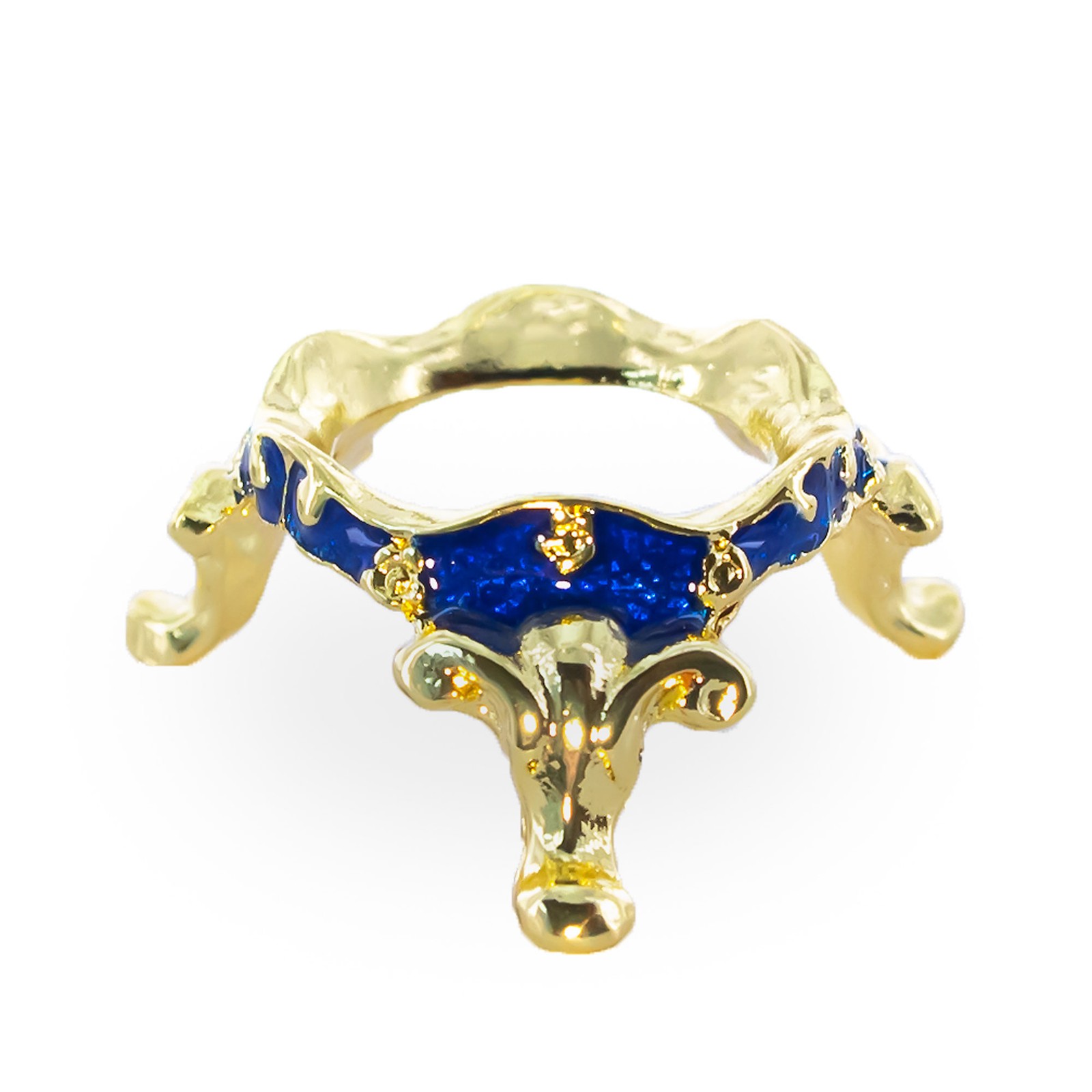 Mini Three-legged Blue Enamel Metal Egg Sphere Stand Holder Display