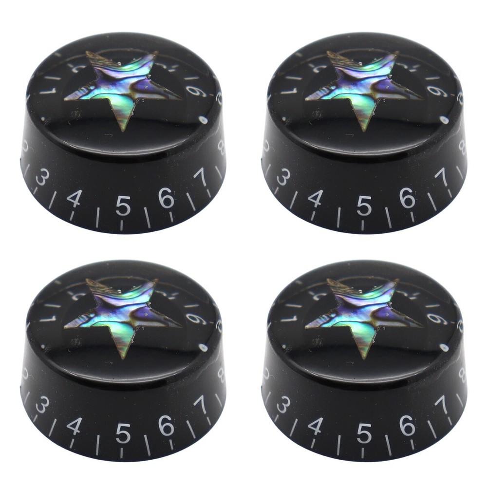 4Pcs Acrylic Guitar Knobs Black Inlaid Abalone Star Volume Tone Control Knobs