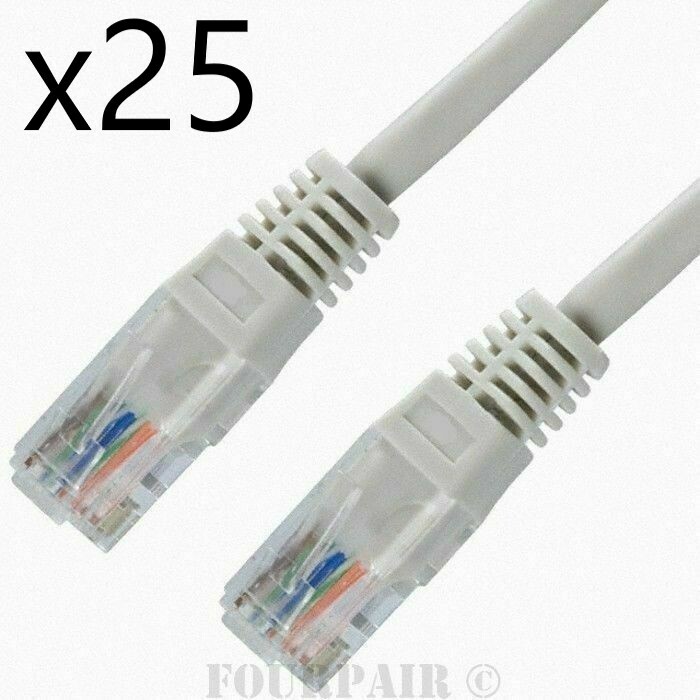 25 Pack Lot - 7ft CAT5e Ethernet Network LAN Router Patch Cable Cord Wire White