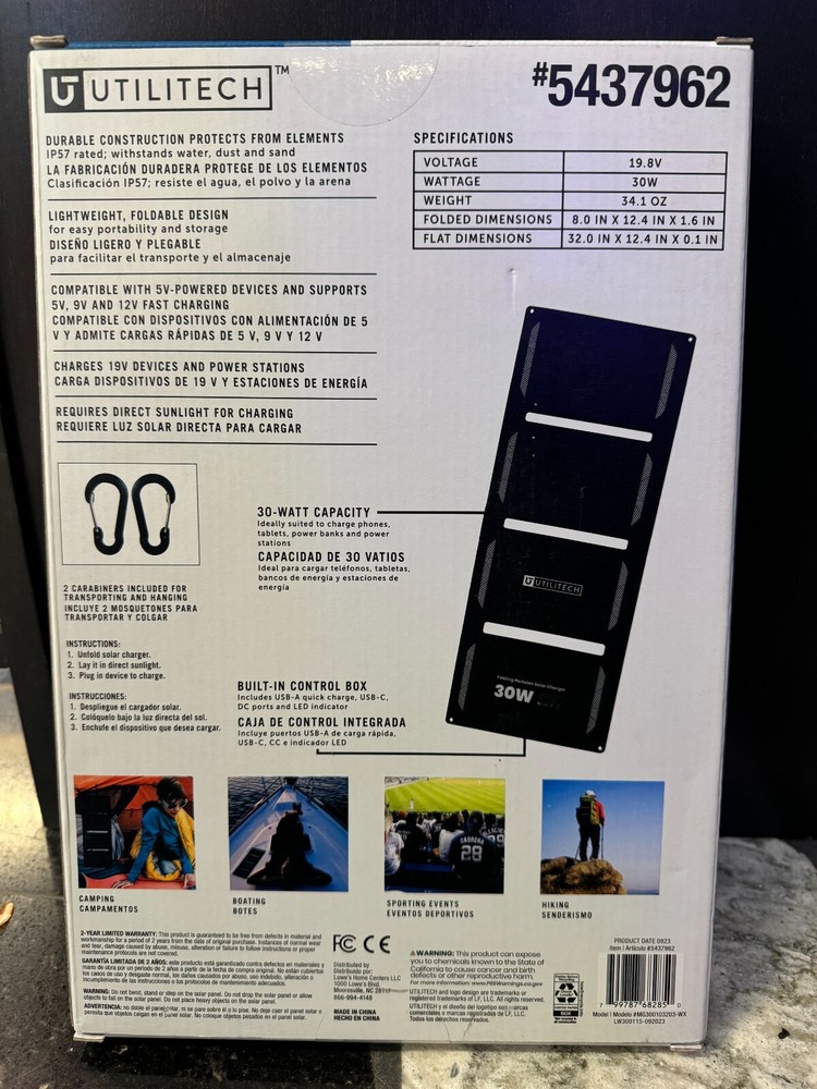 Utilitech Folding Portable Solar Panel Charger