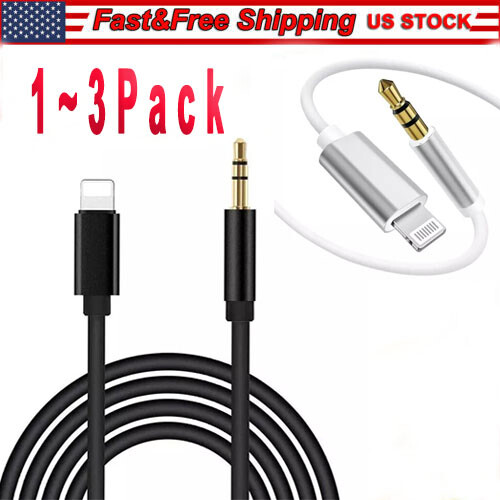 3 Pack For iPhone Audio Cable Adapter 8 Pin to 3.5mm AUX Audio Car Adapter Cord