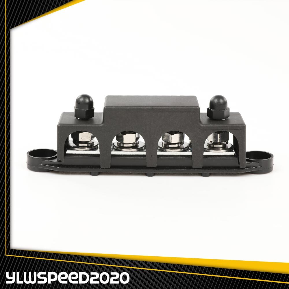 4 Post Busbar Power Ground Distribution block 12V 250A W/ Cover 5/16" Black