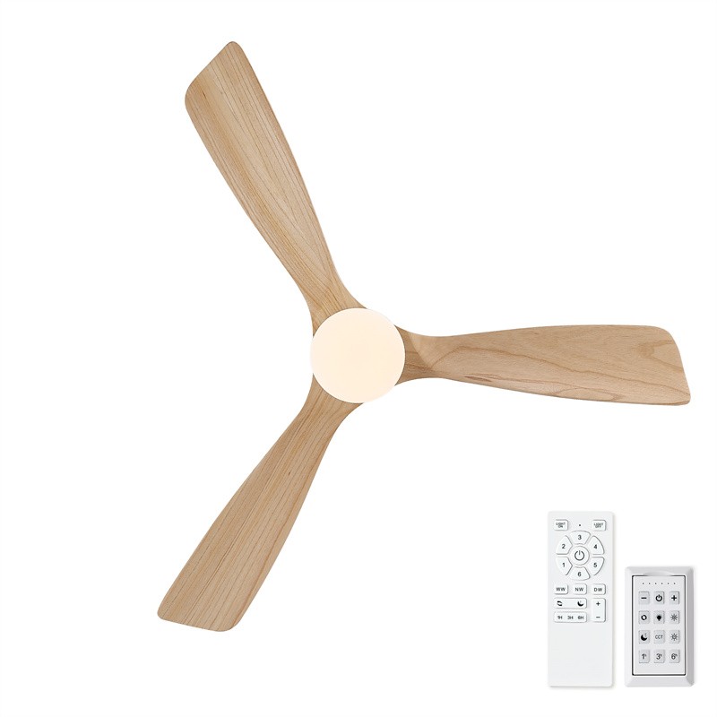 52" Modern Flush Mount Solid Wood Ceiling Fan Reversible w/Wall Switch/Remote
