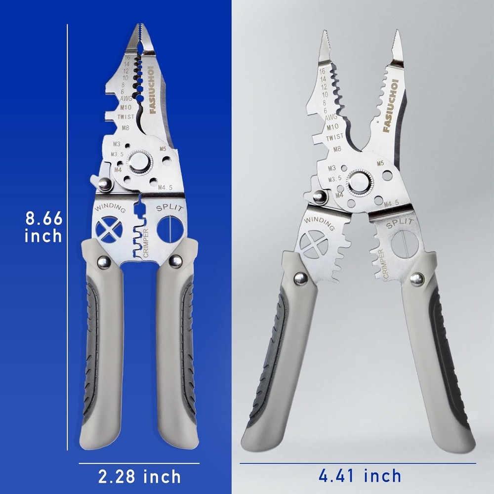 Multi-function Wire Stripper Tool Electrical, 9-in-1 Cutter & Grey