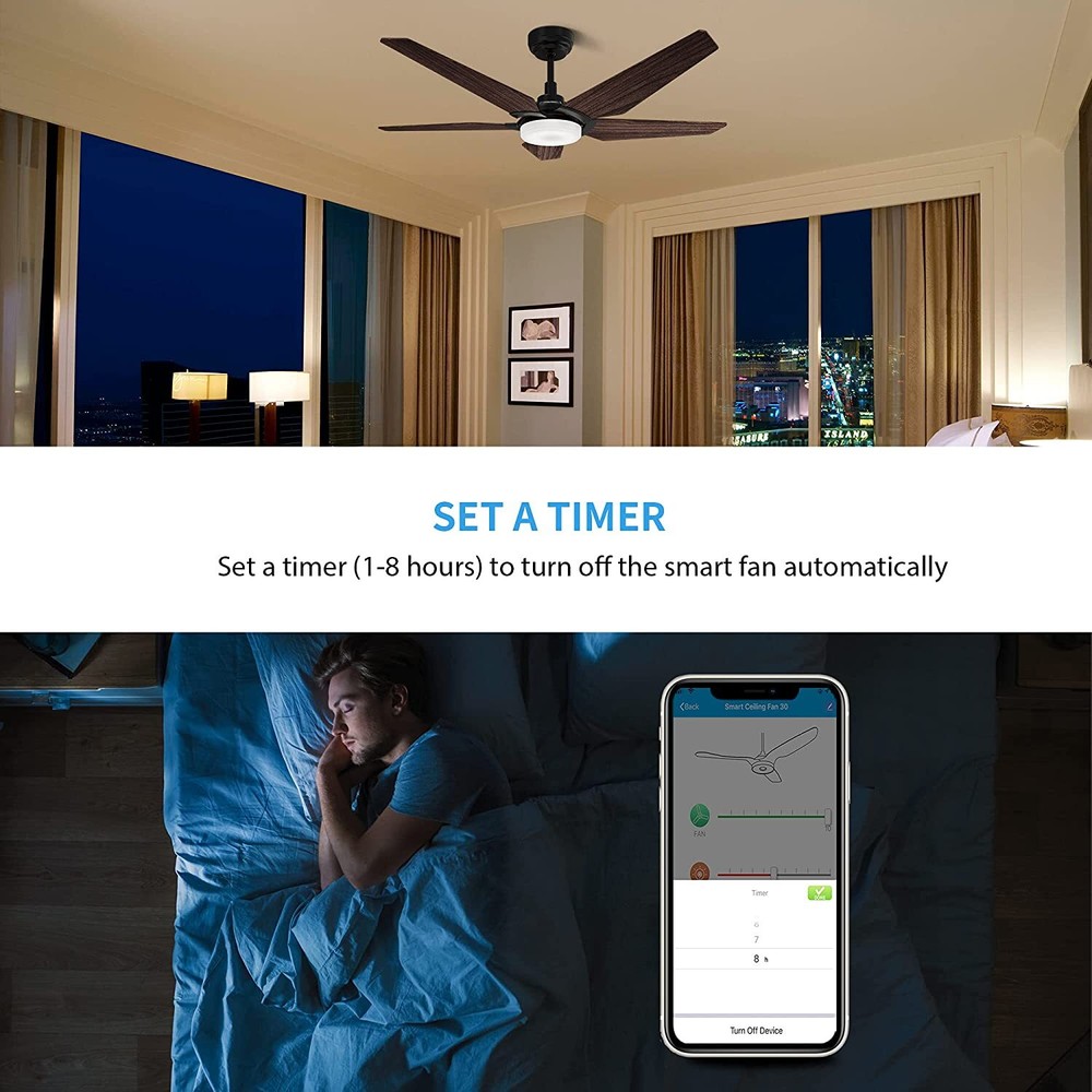 52" Modern Smart Ceiling Fan with Dim LED Light and Remote Control