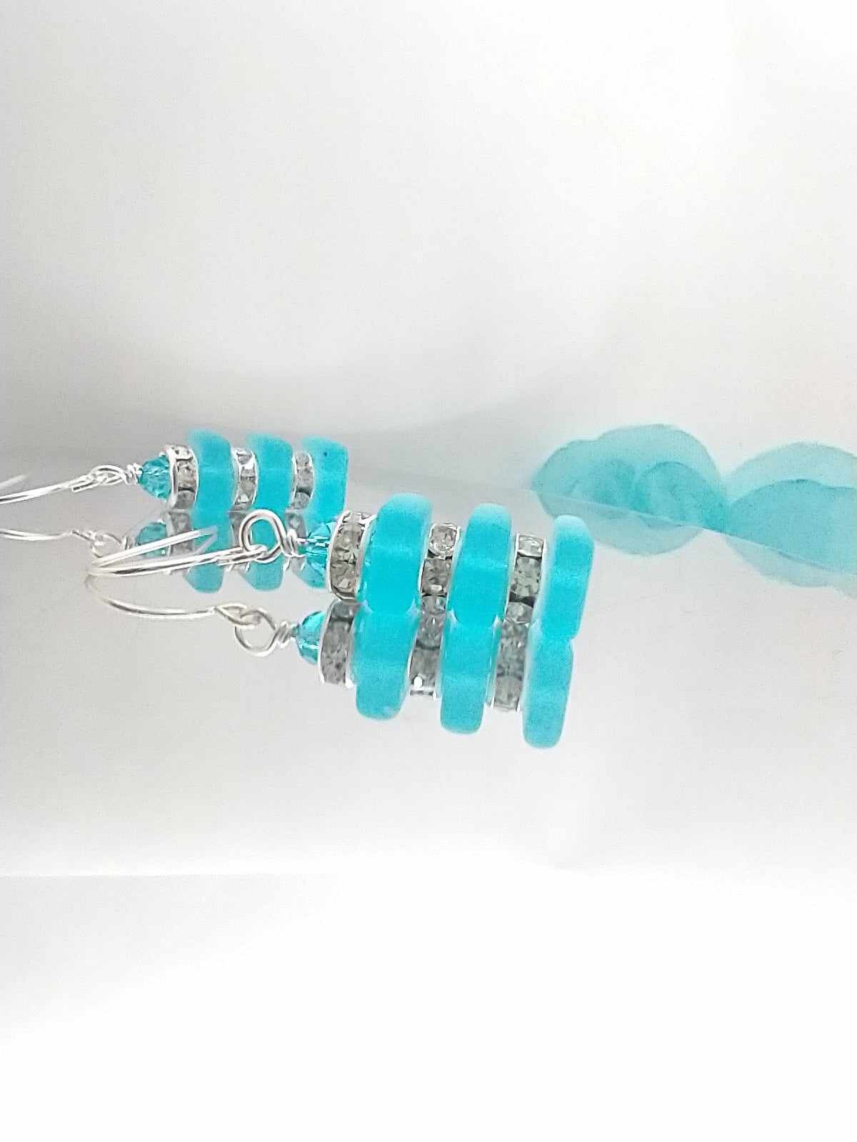 Stacked Lt. Blue Sea Glass Earrings, Gift For Her, Handmade, Minimalist Jewelry