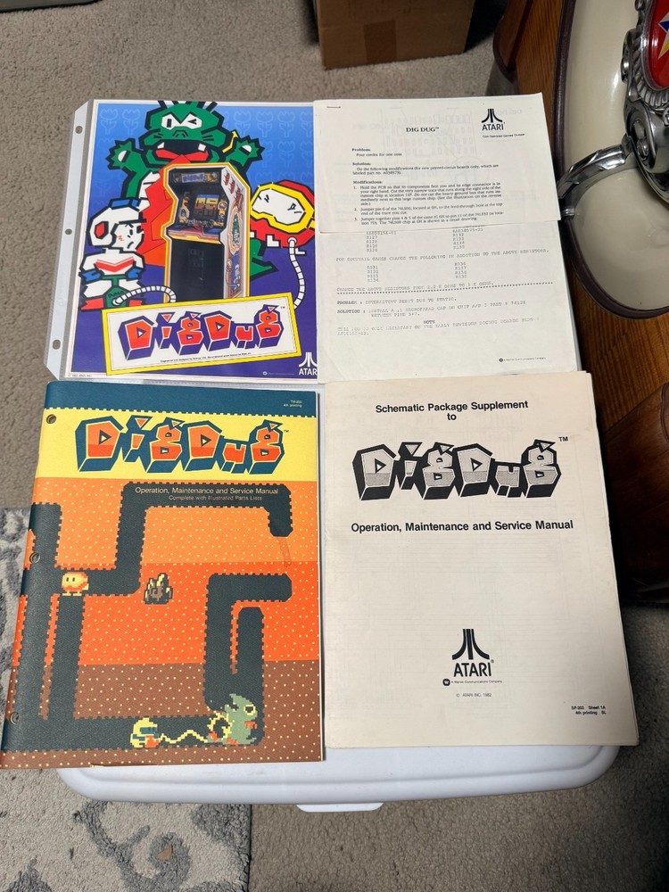 1982 ATARI FACTORY ORIGINAL DIG DUG  MANUAL PACKET WITH /FLYER AND SCHEMATIC PKG