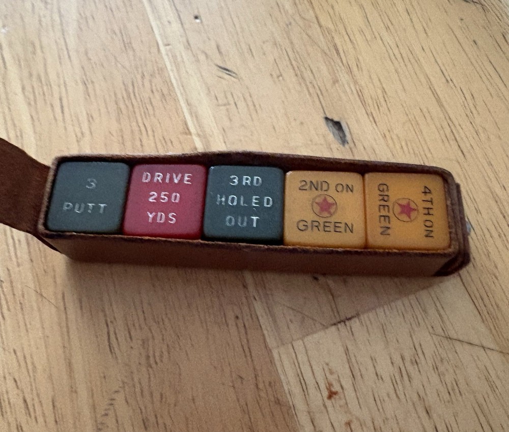 Vtg Galloping Golf Bakelite Dice Game Leather Case