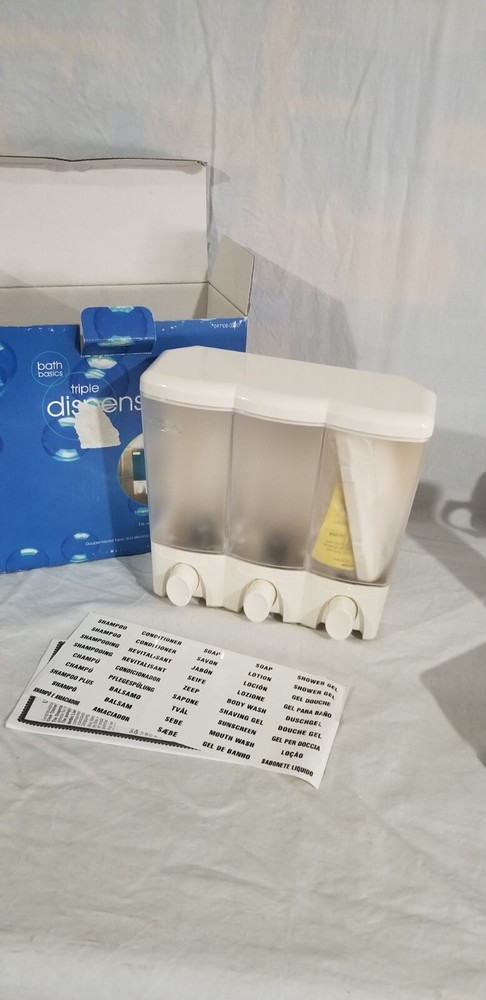 BATH BASICS TRIPLE DISPENSER NEW IN BOX
