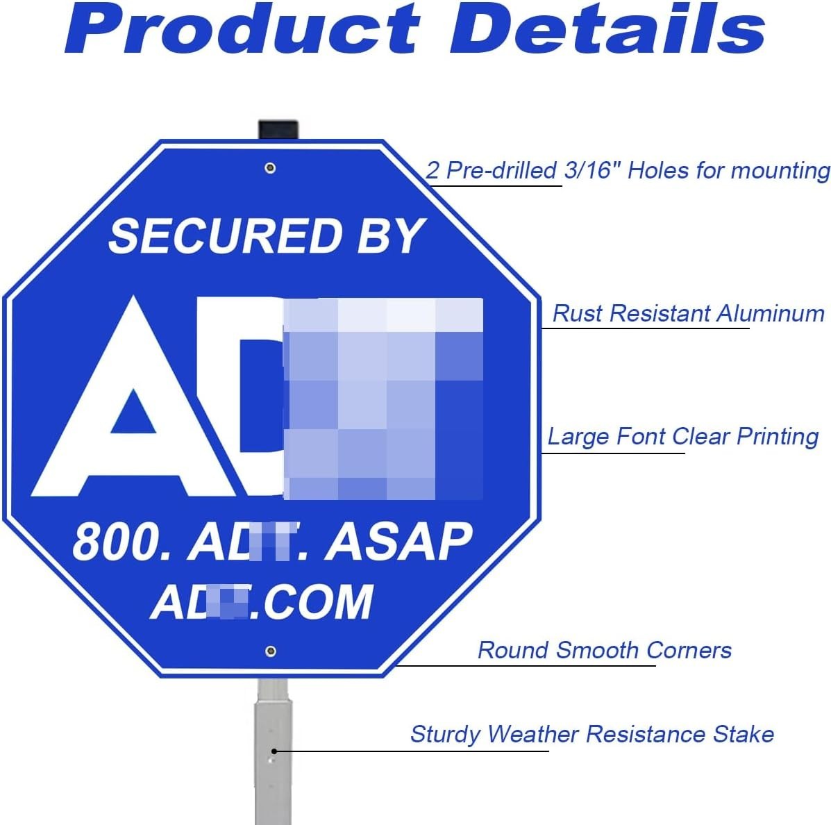 ADT Heavy-Duty Aluminum Security Yard Sign with Stake, Weather Resistant