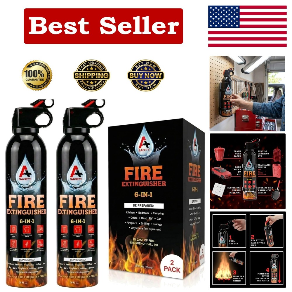 Compact Fire Extinguisher 2-Pack with Quick Pull & Aim - Safe for Kitchen & Car