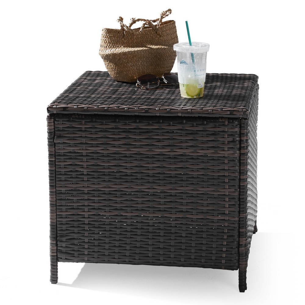 PE Wicker Side Table with Storage, Patio Rattan End Table Square Container