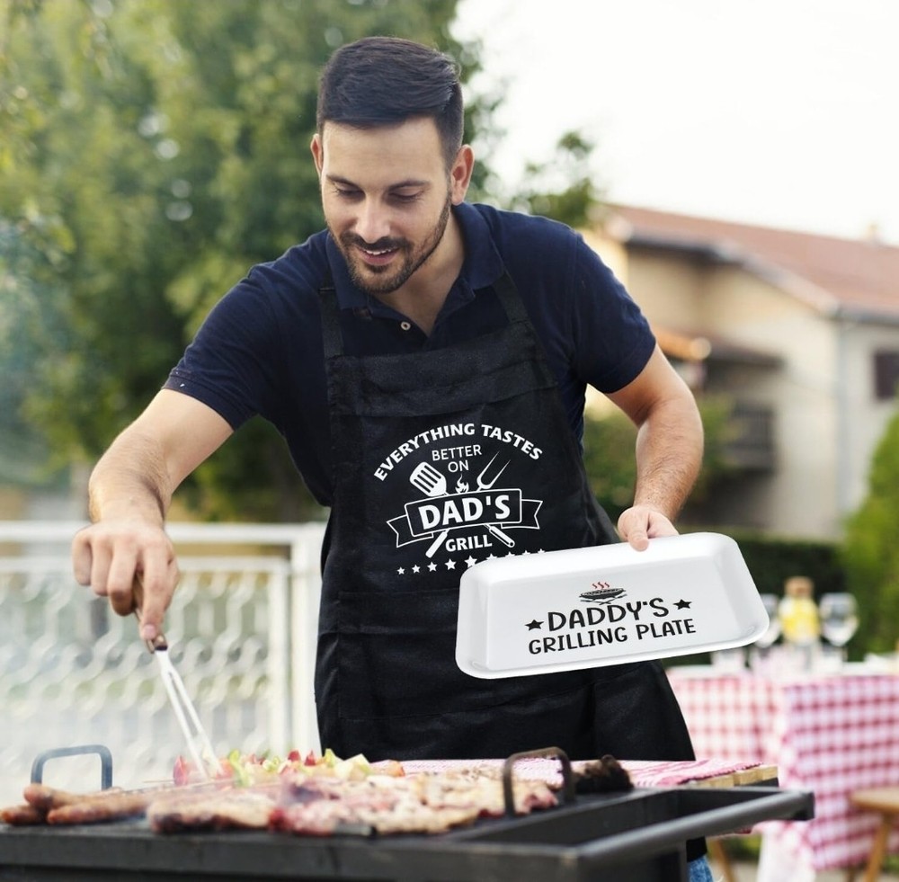 Grilling Gift Set for Dad- Grill Master- Plate & Apron