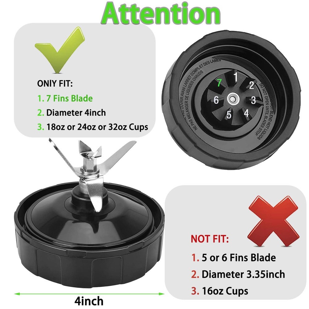 Ninja Blender Replacement Cups and 7-Fin Blade Compatible with Multiple Models