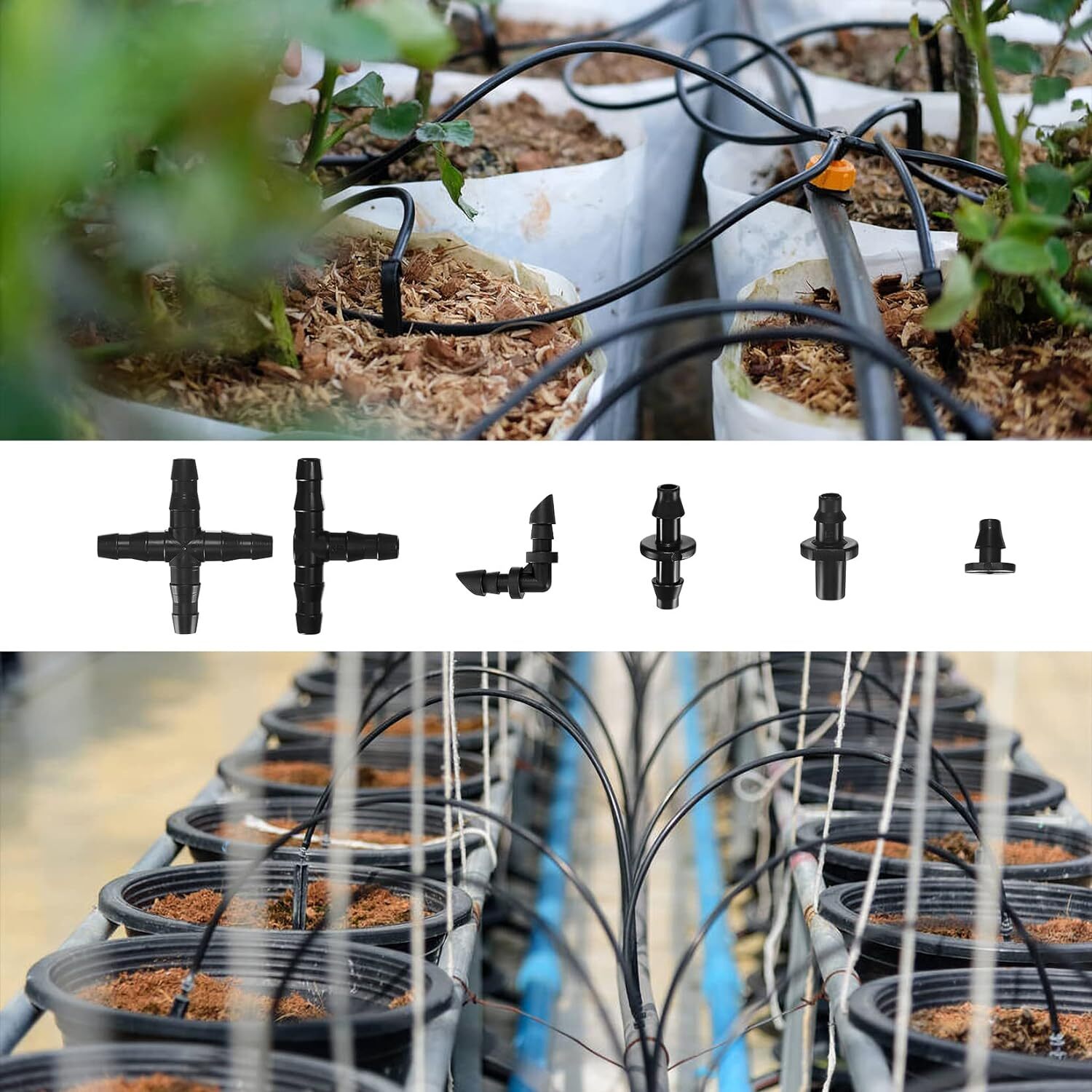 300 Pcs Irrigation Fittings Kit, Drip Irrigation Barbed Connectors 1/4'' Tubing