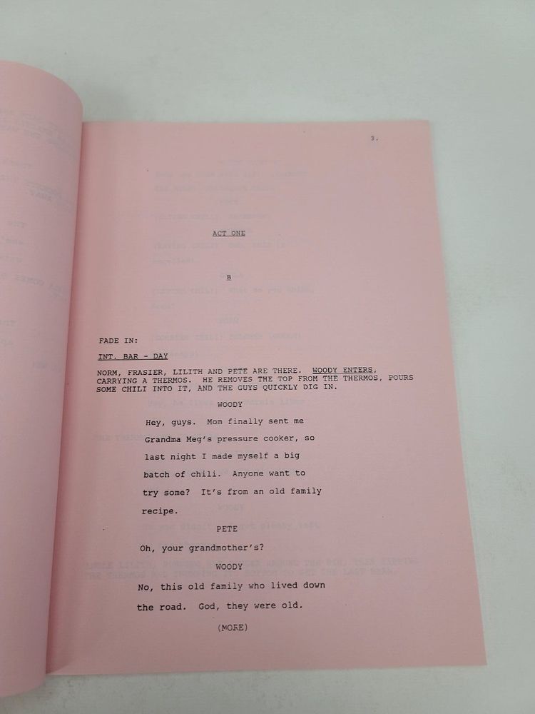 CHEERS / Cheri Eichen 1991 TV Script, Robert Machray "Cheers Has Chili"