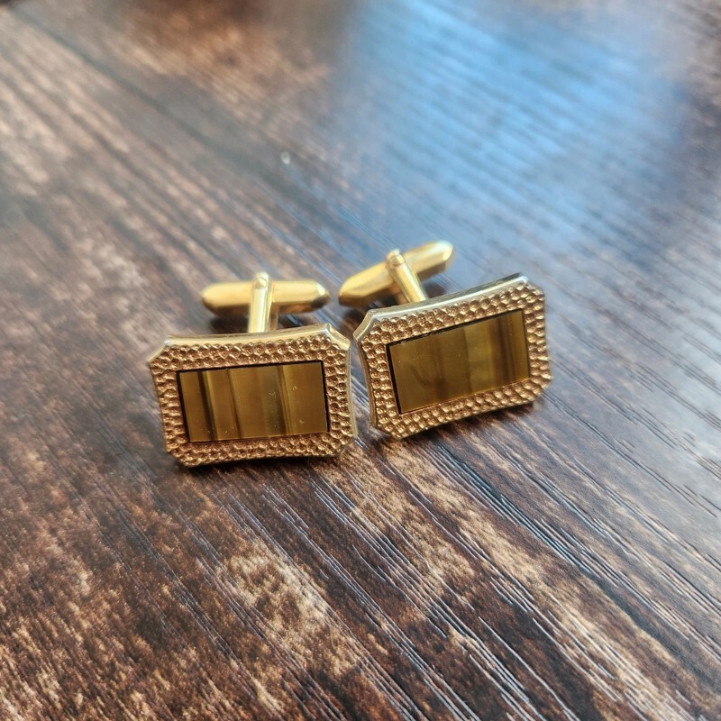 Gold brown vintage cuff links
