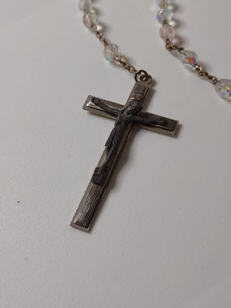 Vintage Clear Glass Bead Rosary