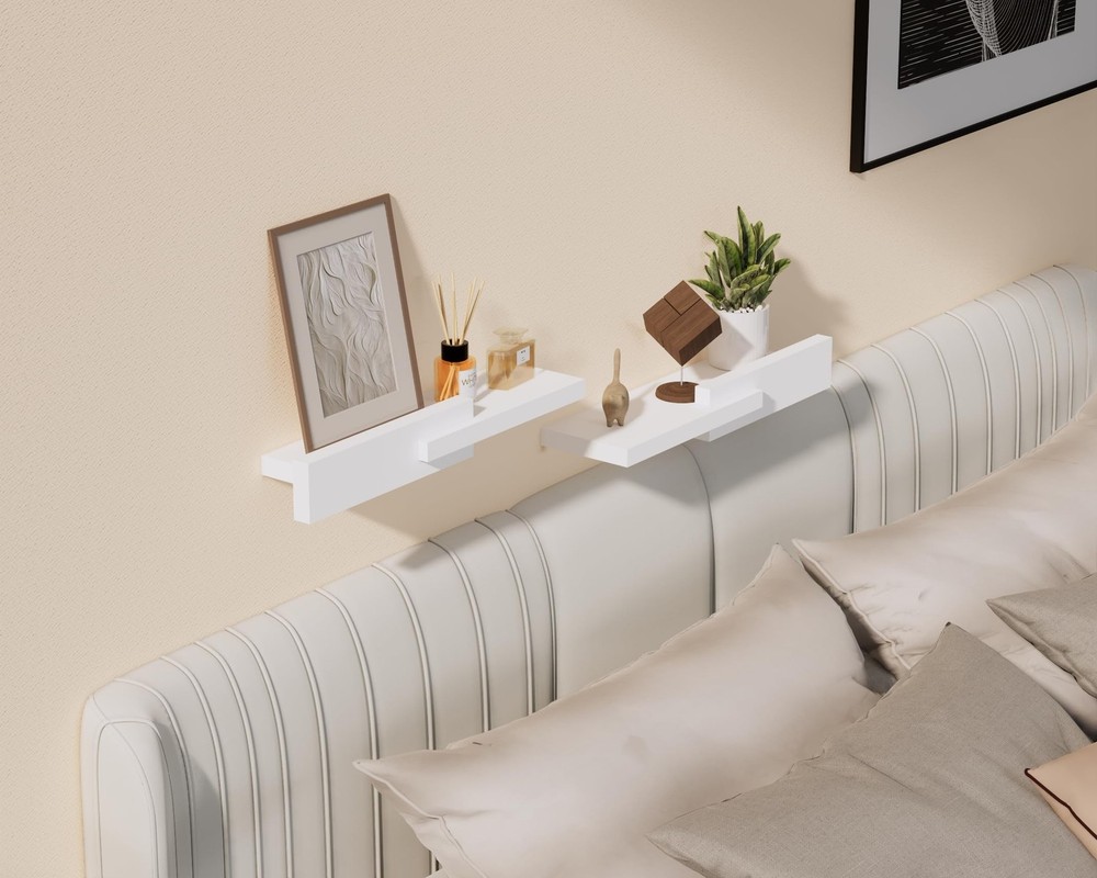 Solid Pine Floating Wall Shelf, Minimalist Wooden Display Shelf with Front Gu...