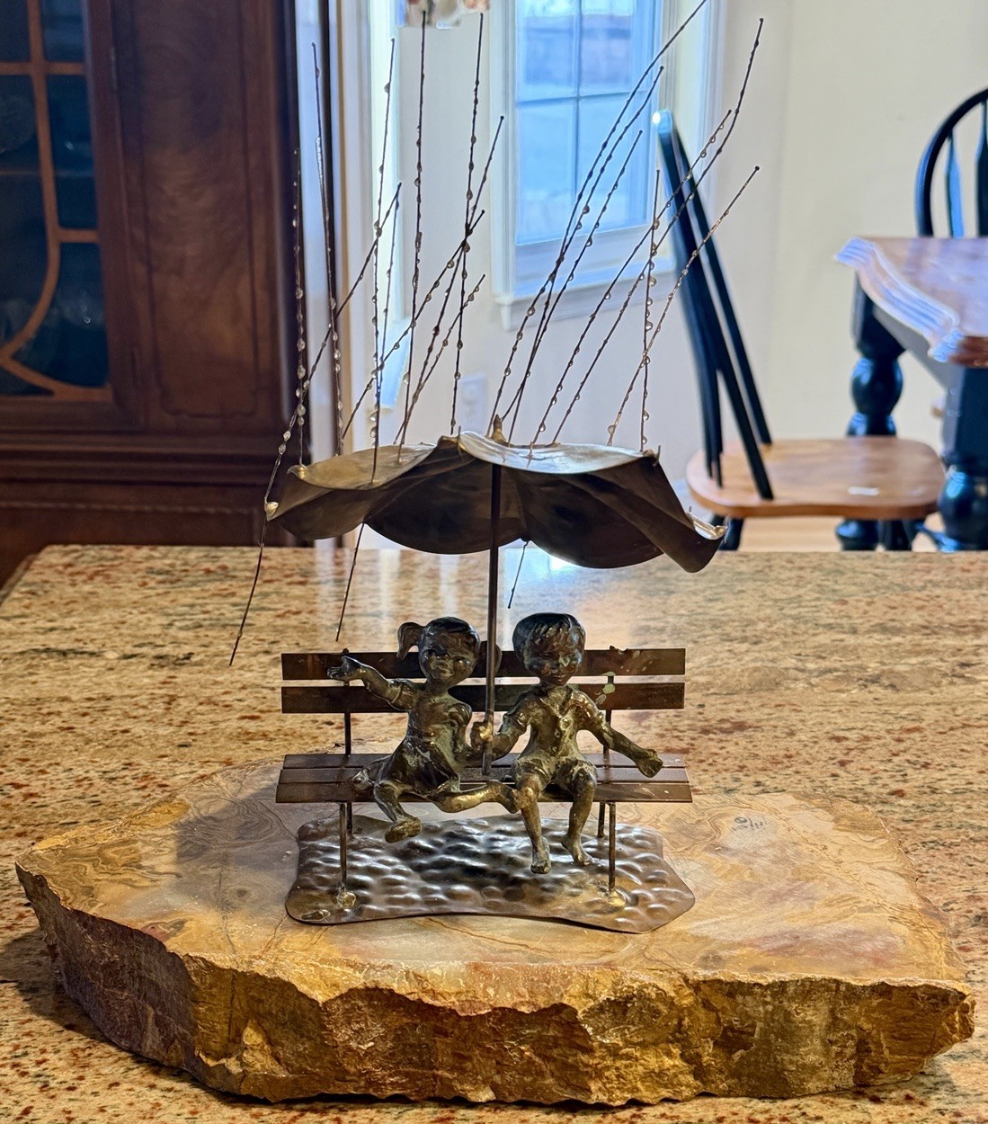 Vintage 1970s Bijan Brass & Copper Figural Rain Drops Sculpture Signed 14”