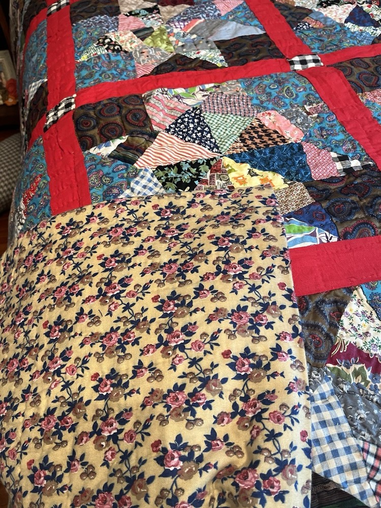 Vintage Handmade Quilt Scrap Star Patchwork Bedspread