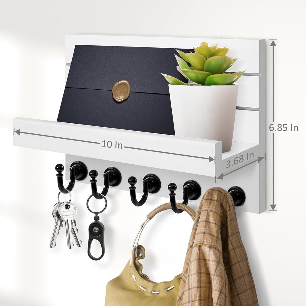 Sturdy 5-Hook Key and Mail Holder - Rustic Home Decor with Easy Install Features