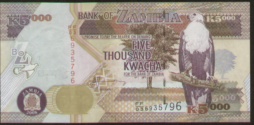 Zambia 5000 Kwacha 2008 Pick 45e UNC