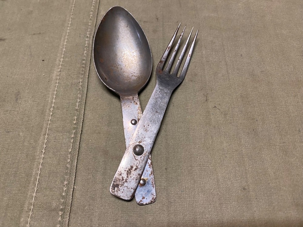 ORIGINAL WWII GERMAN M31 SOLDAT WAFFEN HEER ARMY MESS KIT SPOON FORK COMBO-1941