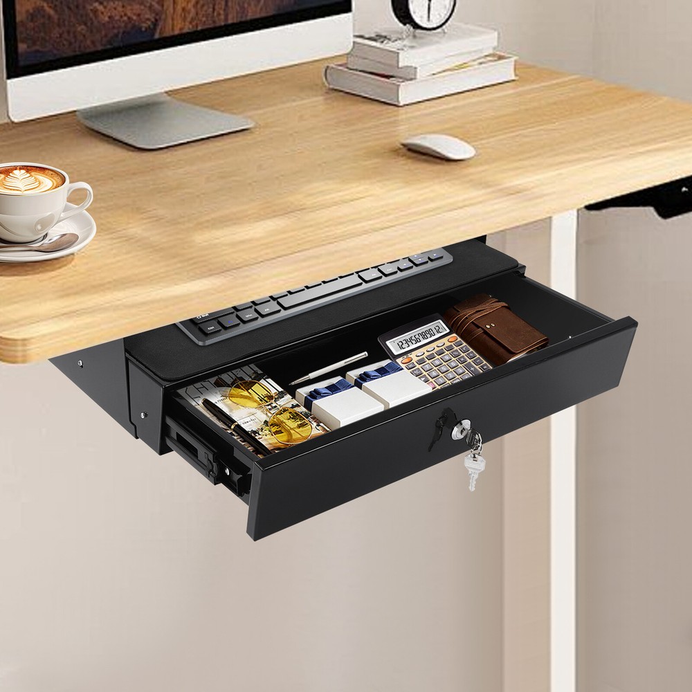 Sliding Pull-Out Under Desk Storage Drawer with Computer Pad for Organizing