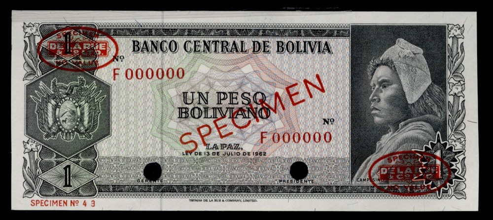 Bolivia P158s, Specimen Banknote.